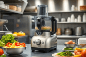 commercial food processor in a restaurant kitchen
