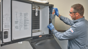 Technician repairing an ice machine